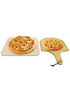 Bukela Pizza Stone, Square Baking Stone with Wooden Peel, Heat Resistant Baking Stone, Oven Baking Stone, Pizza Stone with Wooden Paddle, Square Pizza Stone, Heat Resistant Pizza Stone  - Image 2