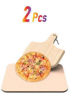 Bukela Pizza Stone, Square Baking Stone with Wooden Peel, Heat Resistant Baking Stone, Oven Baking Stone, Pizza Stone with Wooden Paddle, Square Pizza Stone, Heat Resistant Pizza Stone  - Image 1