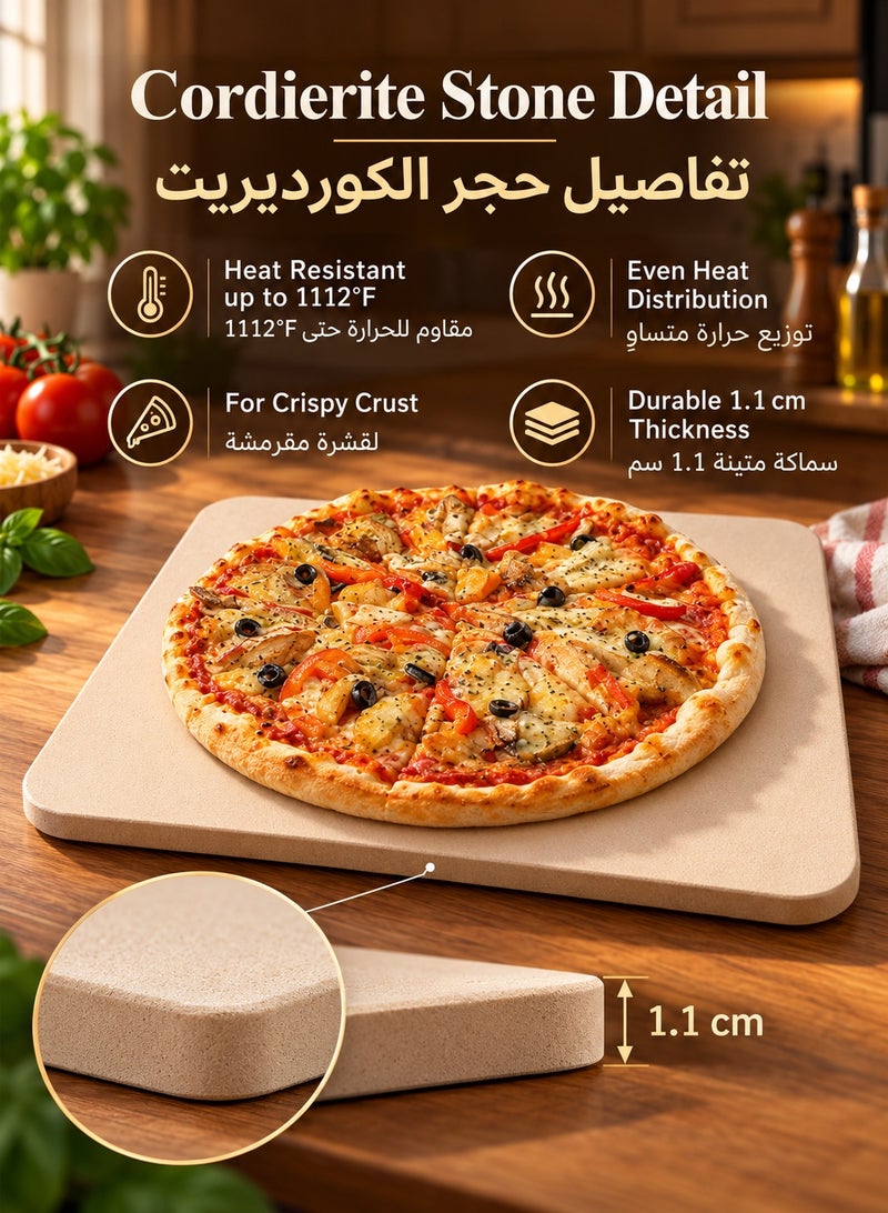 Bukela Cordierite Pizza Baking Stone, Square Baking Stone with Wooden Peel, Heat Resistant Baking Stone, Oven Baking Stone, Pizza Stone with Wooden Paddle, Square Pizza Stone, Heat Resistant Pizza Stone - Image 2