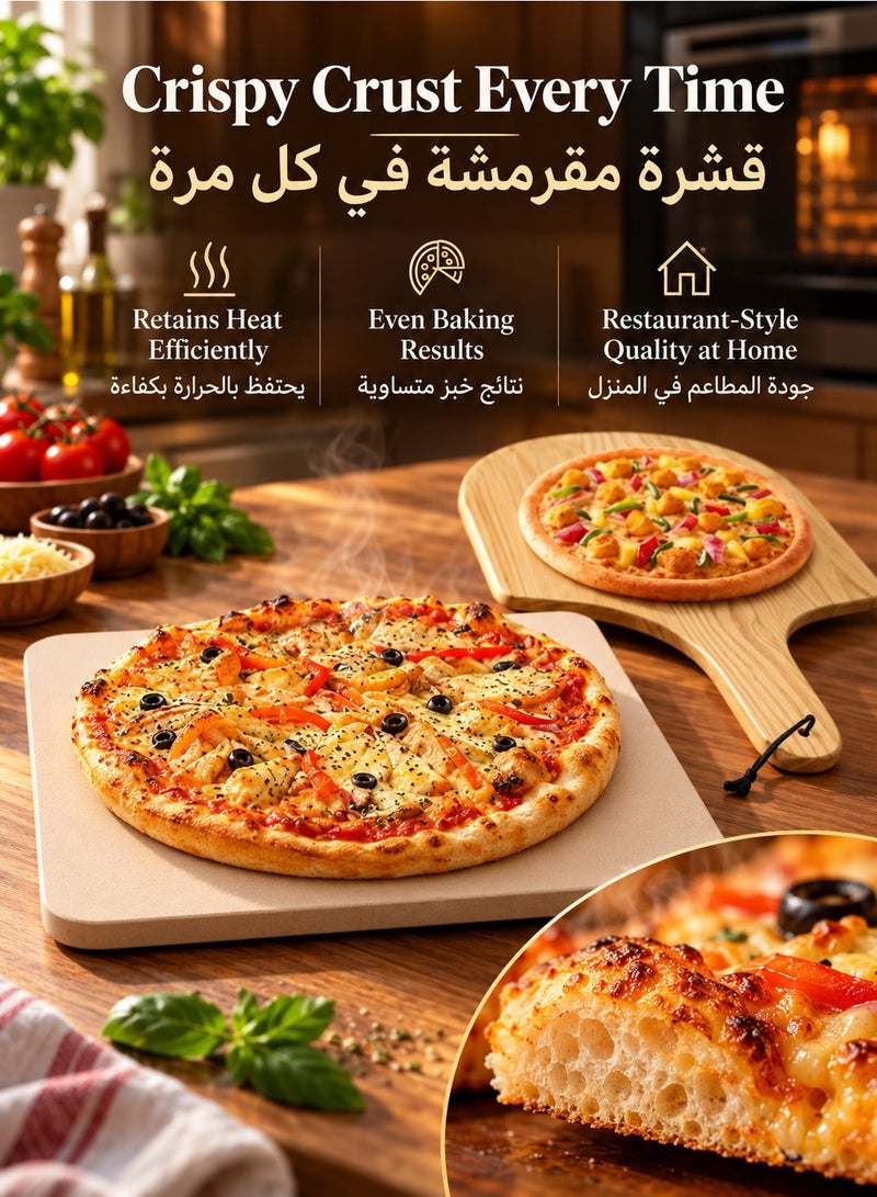 Bukela Cordierite Pizza Baking Stone, Square Baking Stone with Wooden Peel, Heat Resistant Baking Stone, Oven Baking Stone, Pizza Stone with Wooden Paddle, Square Pizza Stone, Heat Resistant Pizza Stone - Image 4