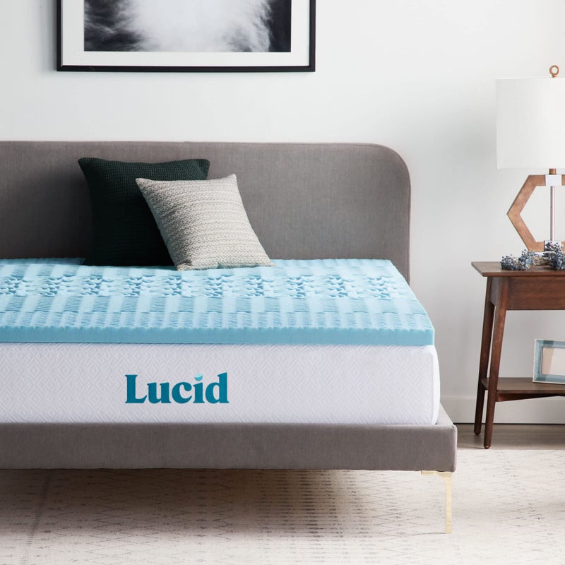 Lucid 2 Inch Mattress Topper Twin - Memory Foam Mattress Topper Twin - 5 Zone Gel Infusion - CertiPur Certified Foam - Image 1