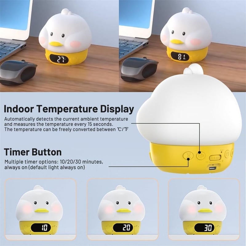 Cute Duck Alarm Clock with 6-Color Night Light, Digital Clock for Kids & Teens - Image 3