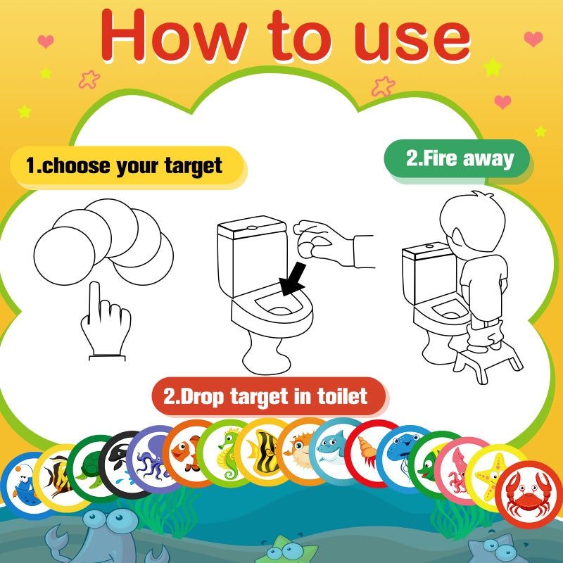 Woanger 240 Pieces Toilet Targets for Boys, Ocean Animals Potty Training Flushable Targets Sea Creatures Potty Training Stickers 2 Inch Pee Stickers Color Changing Pee Signs for Toddler Boys Training - Image 3