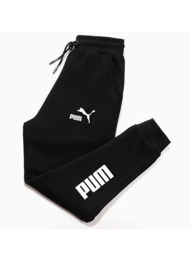 Black Puma Casual Sweatpants (White Logo & Leg Print)-XXXXL