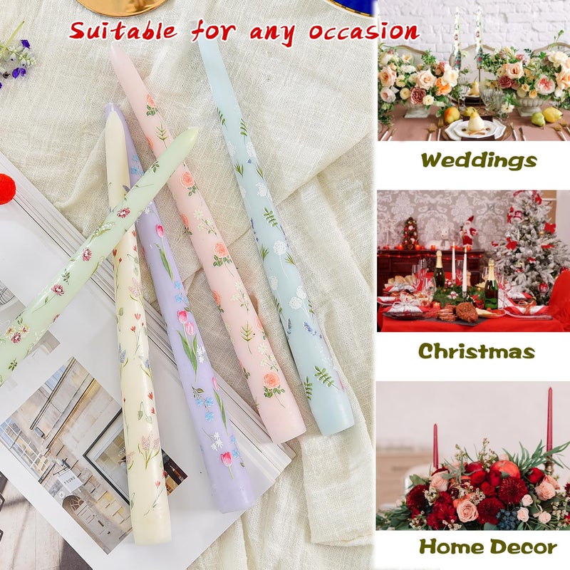 Sungmor Pretty Floral Taper Candlesticks, Beautiful 5-Color Decal Craft, 10" Long Decorative Candle, Scented & Colored Tall Candlestick, Long Burning & Smokeless Tapered Holiday Party Celebrate Candle - Image 5