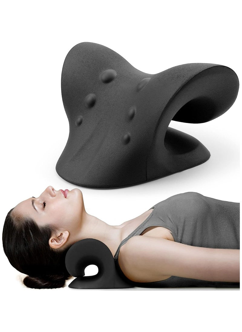 Portable Neck and Shoulder Relaxer, Chiropractic Pillow (Black)