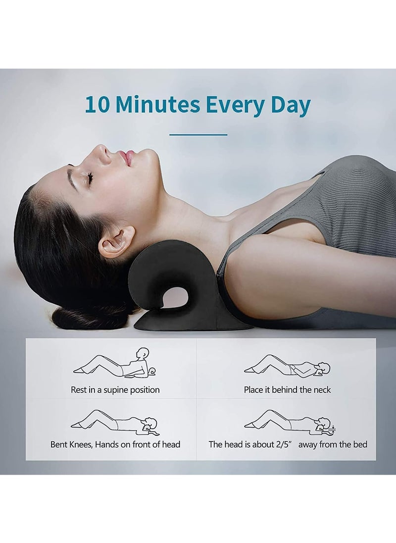 Portable Neck and Shoulder Relaxer, Chiropractic Pillow (Black)