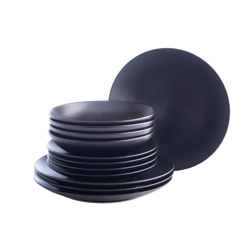 Stone Lain Porto by Stone Lain Semplice 12Piece Premium Kitchen  Dining Dinnerware Set Stoneware Black Matte Crafted in Portugal Dishwasher and Microwave Safe ScratchResistant Dish Set for 4
