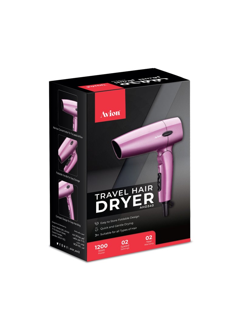 Avion Travel Hair Dryer | Foldable Handle | Narrow Concentrator for Focused Airflow | Quick & Gentle Drying |  Easy Handling | 2 Speed Settings - Image 5