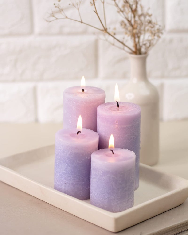 AURA DECOR AuraDecor Lavender Scented Pillar Candles Set of 4 | Long Burning Smokeless Wax Candles for Home Décor, Relaxation, Meditation, Spa & Wedding Decoration - Image 5