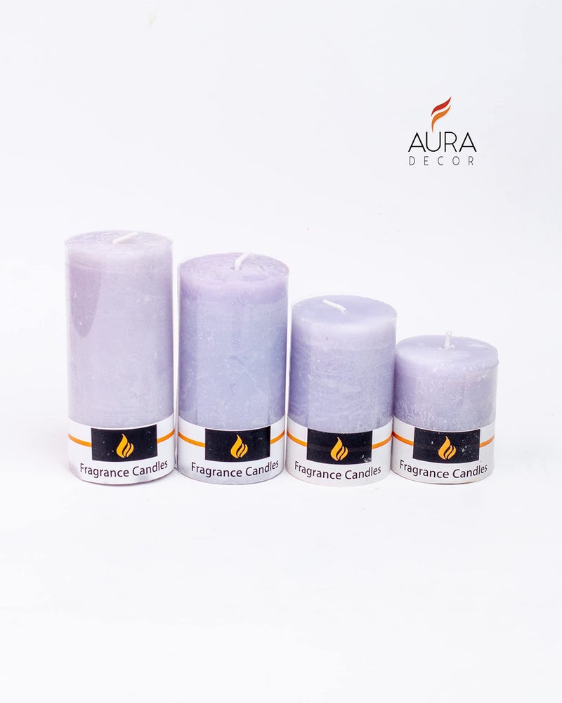 AURA DECOR AuraDecor Lavender Scented Pillar Candles Set of 4 | Long Burning Smokeless Wax Candles for Home Décor, Relaxation, Meditation, Spa & Wedding Decoration - Image 4