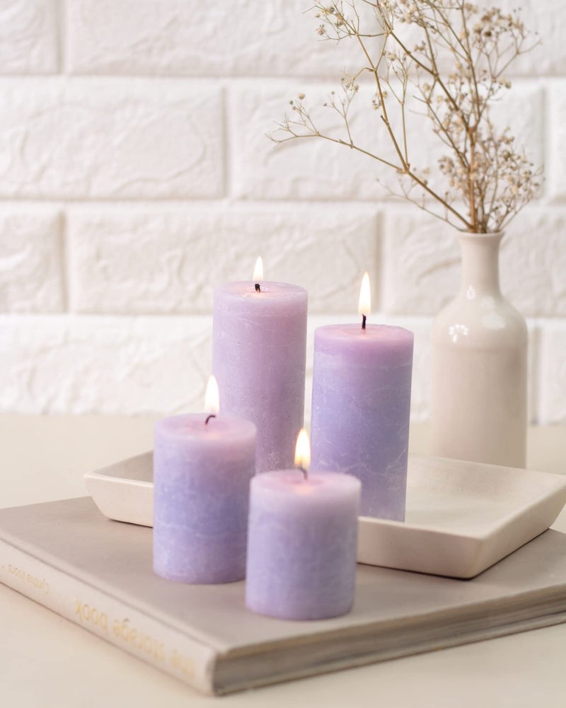 AURA DECOR AuraDecor Lavender Scented Pillar Candles Set of 4 | Long Burning Smokeless Wax Candles for Home Décor, Relaxation, Meditation, Spa & Wedding Decoration - Image 2