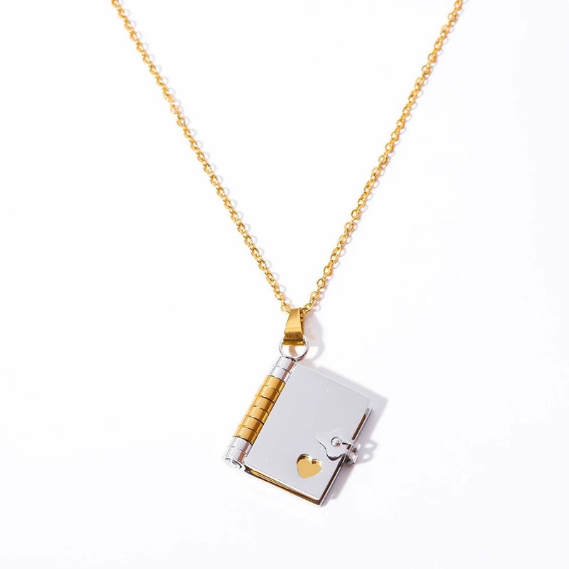 The Black Pearl Accessories Two Tone Book Stainless Steel Pendant Necklace - Image 1