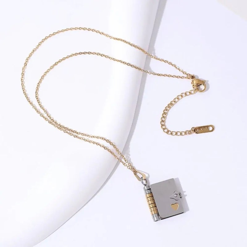 The Black Pearl Accessories Two Tone Book Stainless Steel Pendant Necklace - Image 4