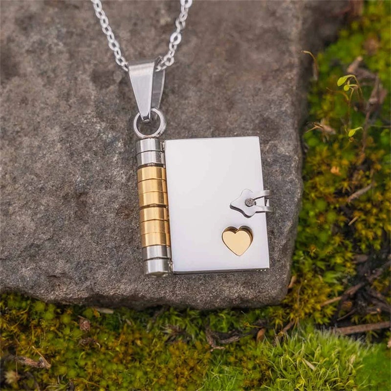 The Black Pearl Accessories Two Tone Book Stainless Steel Pendant Necklace - Image 3