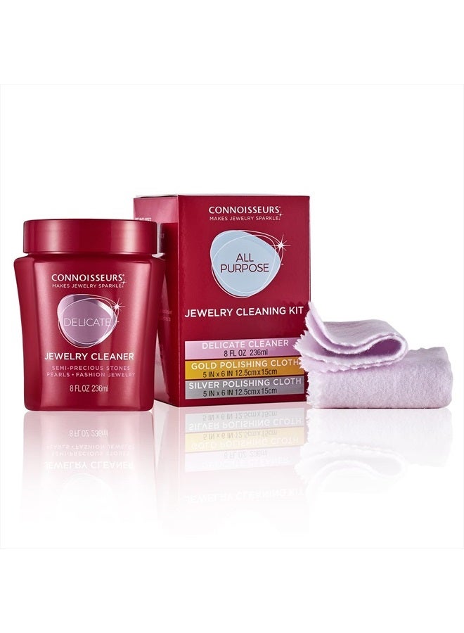 CONNOISSEURS All-Purpose Jewelry Cleaning Kit, Liquid Solution & Silver & Gold Jewelry Polishing Cloths, 8 Ounce - Image 2