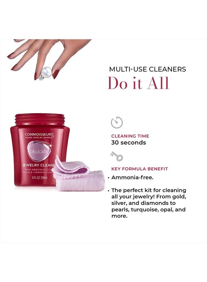 CONNOISSEURS All-Purpose Jewelry Cleaning Kit, Liquid Solution & Silver & Gold Jewelry Polishing Cloths, 8 Ounce - Image 4