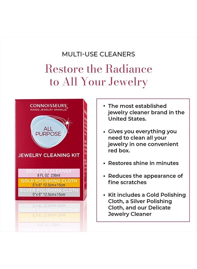 CONNOISSEURS All-Purpose Jewelry Cleaning Kit, Liquid Solution & Silver & Gold Jewelry Polishing Cloths, 8 Ounce - Image 3