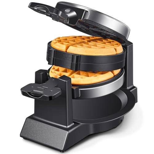 Reemix Classic Waffle Iron, Double Belgian Waffle Maker 180°Flip, 1400W Waffle Iron 8 Slices, Rotating & Nonstick Plates with Removable Drip Tray, Cool Touch Handles, Stainless Steel (8 Slices) - Image 1