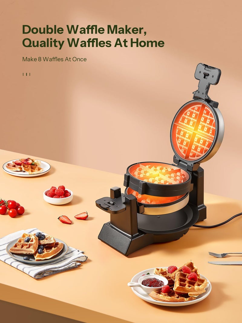 Reemix Classic Waffle Iron, Double Belgian Waffle Maker 180°Flip, 1400W Waffle Iron 8 Slices, Rotating & Nonstick Plates with Removable Drip Tray, Cool Touch Handles, Stainless Steel (8 Slices) - Image 5