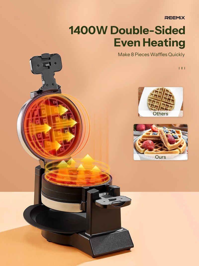 Reemix Classic Waffle Iron, Double Belgian Waffle Maker 180°Flip, 1400W Waffle Iron 8 Slices, Rotating & Nonstick Plates with Removable Drip Tray, Cool Touch Handles, Stainless Steel (8 Slices) - Image 4