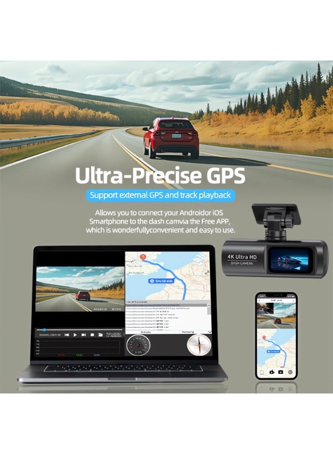 ديقيساند كاميرا داش كام فائقة الوضوح بدقة 4K للسيارات، عدسة أمامية وخلفية مزدوجة، عدسة أمامية بدقة 3840*2160 بكسل، عدسة خلفية، واي فاي مدمج، مستشعر G، نظام تحديد المواقع العالمي (GPS)، مسجل فيديو رقمي للسيارة - Image 3