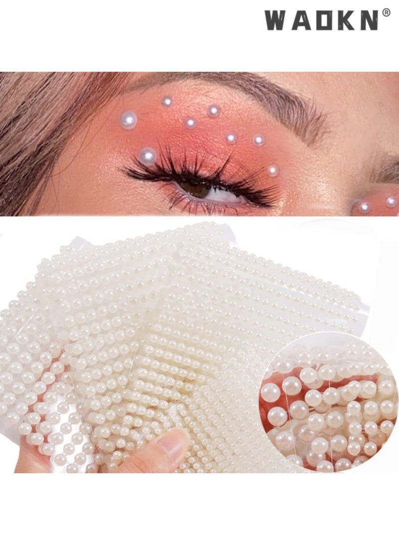 WAOKN Pearl Makeup Rhinestone Stickers for Eyes Face Body,White Pearls Gems for Eyes Face Nail Temporary Tattoo Gems Jewelry DIY Crafts Home Decoration Scrapbooking Embellishments Accessories , 4 Size - Image 1