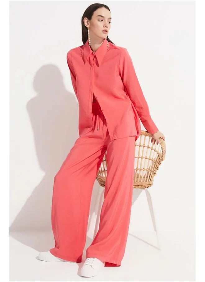 JUNE June Exclusive Elastic Waist Modal Blend Trouser Red