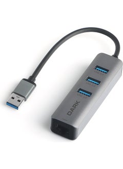 Dark USB Type-A To RJ45 Gigabit Ethernet and 3xusb 3.0 Hub Multiplexer Adapter (DK-AC-USB332GL)  - Image 1