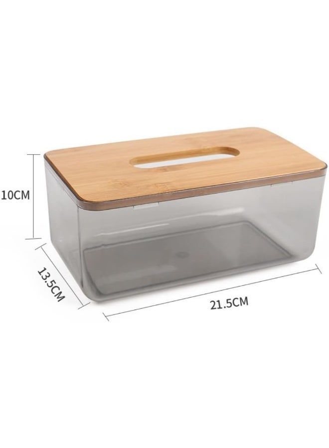 MOMENT Acrylic Rectangular Tissue Box Holder With Bamboo Lid For Bathroom And Living Room-Stylish Organizer - Image 2