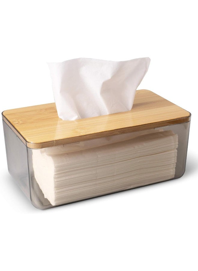 MOMENT Acrylic Rectangular Tissue Box Holder With Bamboo Lid For Bathroom And Living Room-Stylish Organizer - Image 1