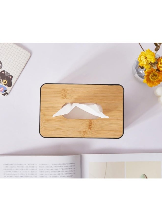 MOMENT Acrylic Rectangular Tissue Box Holder With Bamboo Lid For Bathroom And Living Room-Stylish Organizer - Image 4