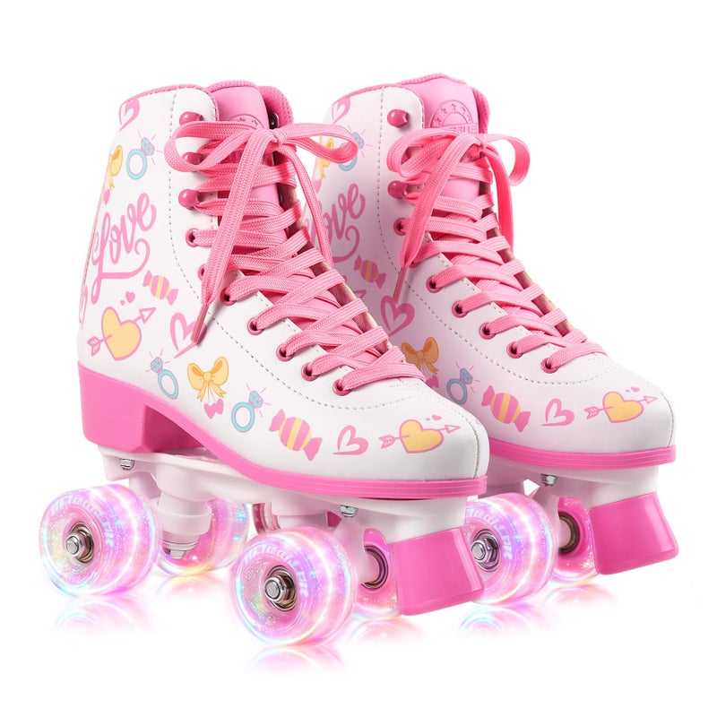 METROLLER Classic Roller Skates Girls Ages 8-12 Women's Quad Skates with Light up Wheels, High-top PU Leather Indoor Recreational Skates - Image 1