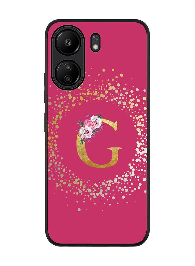 Stylizedd Rugged Black Edge Case for Xiaomi Redmi 13C 4G, Slim fit Case Cover Custom Monogram Initial Letter Floral Pattern Alphabet - G (Dark Pink Rose) - Image 1