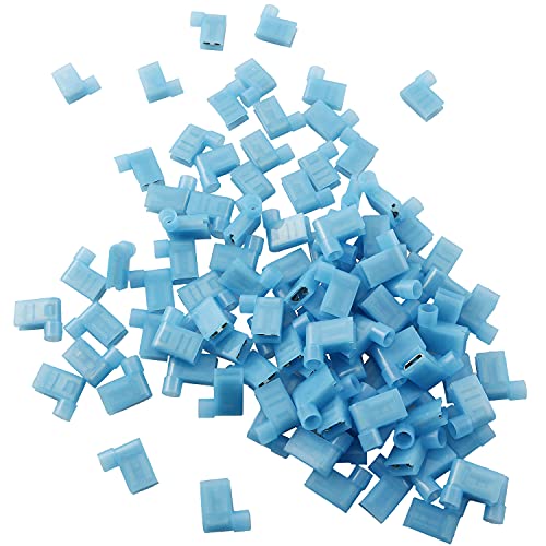 Longdex Right Angle Spade Connector 100PCS 16-14AWG Flag L Shape Insulated Spade Crimp Terminal Connector Blue - Image 1