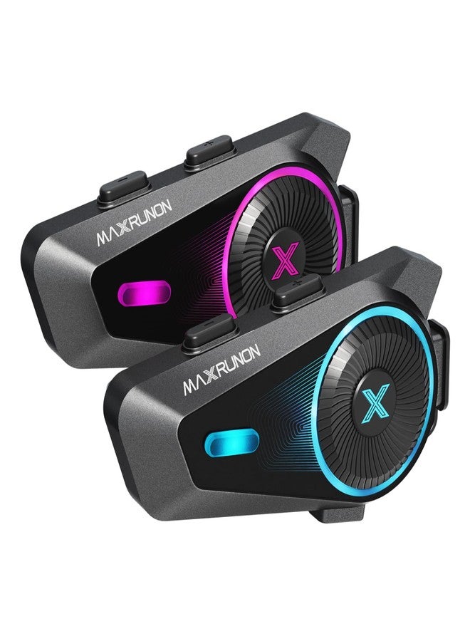 MAXRUNON D10 Motorcycle Headset, 4 Riders Bluetooth Intercom, Motorcycle Communication System with Universal Pairing, Helmet Headset with Radio, IPX7 Waterproof, Twin Pack - Image 1