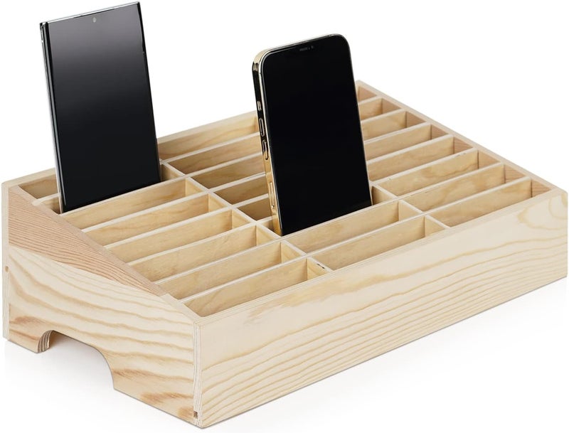 Lzttyee Wooden 24-Grid Cell Phones Storage Box - Desktop Mobile Phone Holder Organizer for Office and Classroom - Image 1