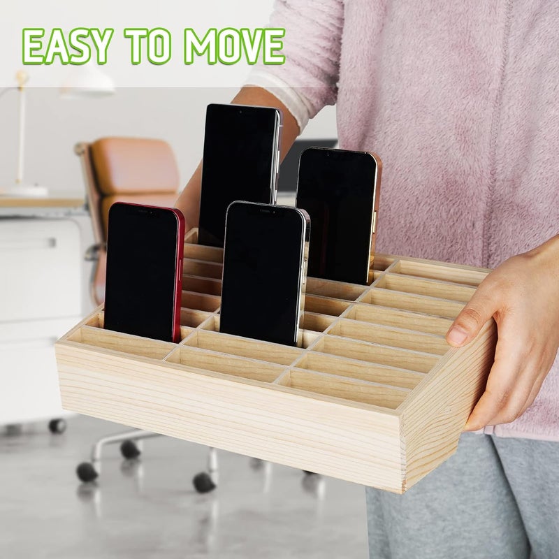 Lzttyee Wooden 24-Grid Cell Phones Storage Box - Desktop Mobile Phone Holder Organizer for Office and Classroom - Image 5