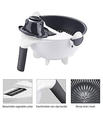 LUCC1N 9 in 1 Multifunction Portable Vegetable Cutter with Drain Basket Magic Rotate Vegetable Slicer Chopper and 9 Different Cutter Kitchen Tool Plastic - Image 2