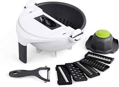 LUCC1N 9 in 1 Multifunction Portable Vegetable Cutter with Drain Basket Magic Rotate Vegetable Slicer Chopper and 9 Different Cutter Kitchen Tool Plastic - Image 1