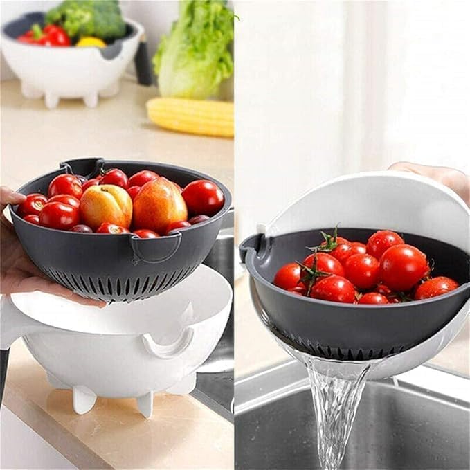 LUCC1N 9 in 1 Multifunction Portable Vegetable Cutter with Drain Basket Magic Rotate Vegetable Slicer Chopper and 9 Different Cutter Kitchen Tool Plastic - Image 5