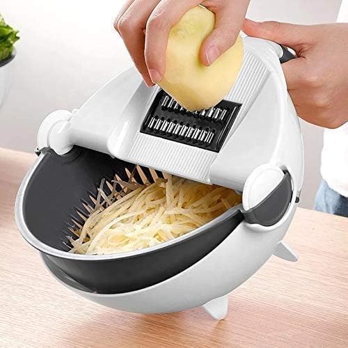 LUCC1N 9 in 1 Multifunction Portable Vegetable Cutter with Drain Basket Magic Rotate Vegetable Slicer Chopper and 9 Different Cutter Kitchen Tool Plastic - Image 3