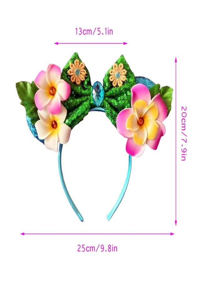 Kiddale Hawaiian Headbands Head Boppers,Tropical Flower Hair Band for Women,Sequin Mouse Ear Flower Hair Accessories Costume Cosplay Headwear for Birthday Summer Luau Party Holiday Decorations - Image 5
