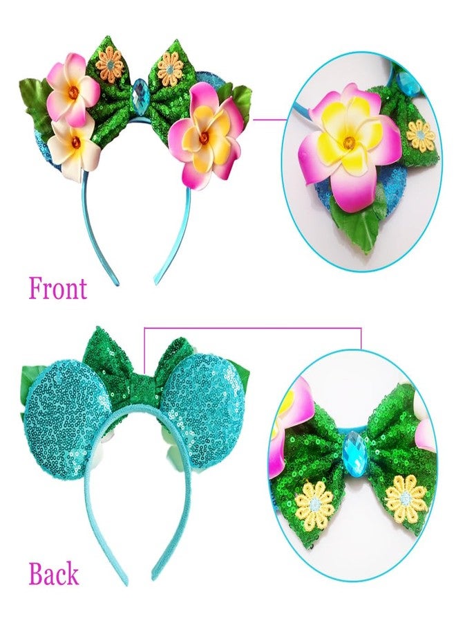 Kiddale Hawaiian Headbands Head Boppers,Tropical Flower Hair Band for Women,Sequin Mouse Ear Flower Hair Accessories Costume Cosplay Headwear for Birthday Summer Luau Party Holiday Decorations - Image 4