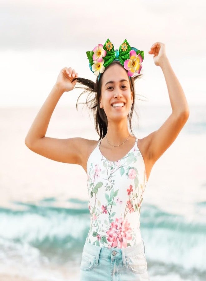 Kiddale Hawaiian Headbands Head Boppers,Tropical Flower Hair Band for Women,Sequin Mouse Ear Flower Hair Accessories Costume Cosplay Headwear for Birthday Summer Luau Party Holiday Decorations - Image 2