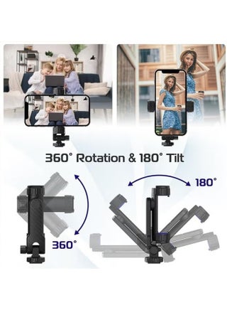 Phone Tripod Mount,Universal Tripod Phone Mount With 2 Cold Shoes and 1/4 Standard Screw,360° Rotates 180° Tilts Adjustable Cell Phone Clamp Holder For iPhone Samsung All Phones Photography - view 5