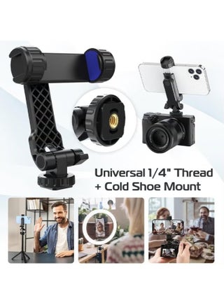 Phone Tripod Mount,Universal Tripod Phone Mount With 2 Cold Shoes and 1/4 Standard Screw,360° Rotates 180° Tilts Adjustable Cell Phone Clamp Holder For iPhone Samsung All Phones Photography - view 2