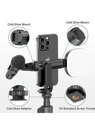 Phone Tripod Mount,Universal Tripod Phone Mount With 2 Cold Shoes and 1/4 Standard Screw,360° Rotates 180° Tilts Adjustable Cell Phone Clamp Holder For iPhone Samsung All Phones Photography - view 3