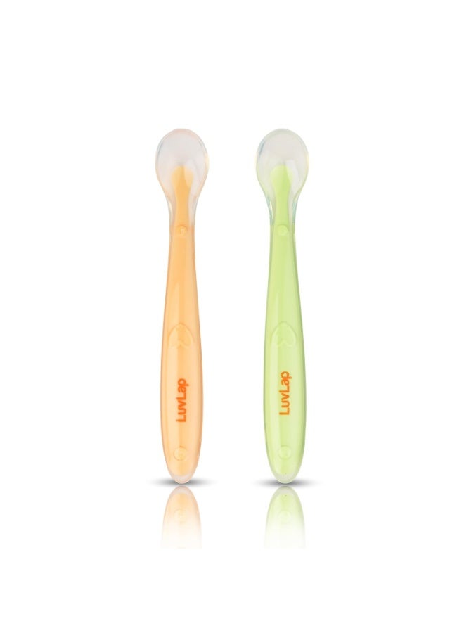 لوفلاب مجموعة ملاعق تغذية الأطفال من لوف لاب، قطعتين، بطرف سيليكون فائق المرونة، مصنوع من مادة خالية من مادة BPA، مع طرف سيليكون صالح للطعام، أداة تغذية ذاتية، ملعقة فطام للأطفال من عمر 4 أشهر فما فوق (أخضر ووردي)، 16 سم - Image 5