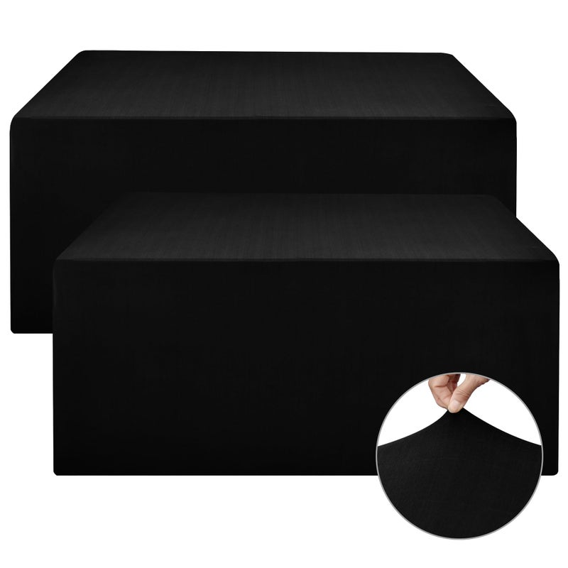 Nasitos 2 Pack Black Modern Rectangular Spandex & Polyester Blend Tablecloths, 48x24 Inch, Stain & Wrinkle Resistant, Fits 4-8ft Tables, Ideal for Weddings, Banquets, Parties - Image 1